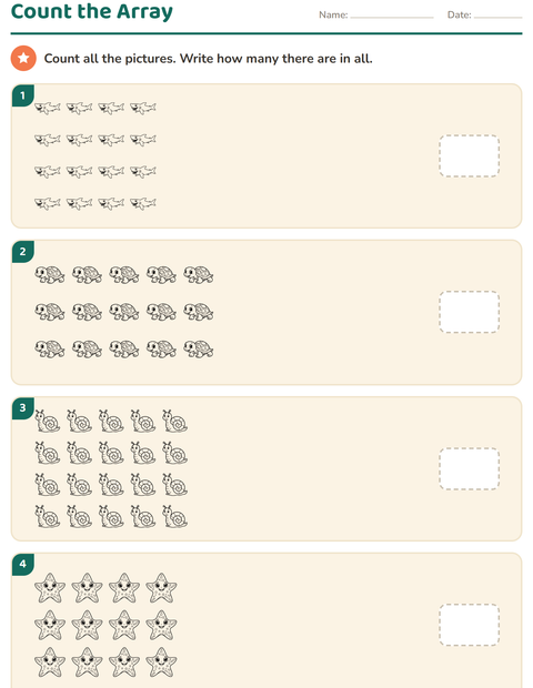 Preview of Arrays and Multiplication worksheet featuring Sea Life BW 2 for kindergarten