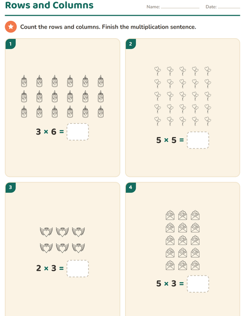 Preview of Arrays and Multiplication worksheet featuring Valentine BW for grade 2