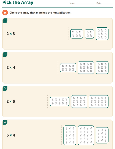 Preview of Arrays and Multiplication worksheet featuring Zoo Animals BW for grade 2