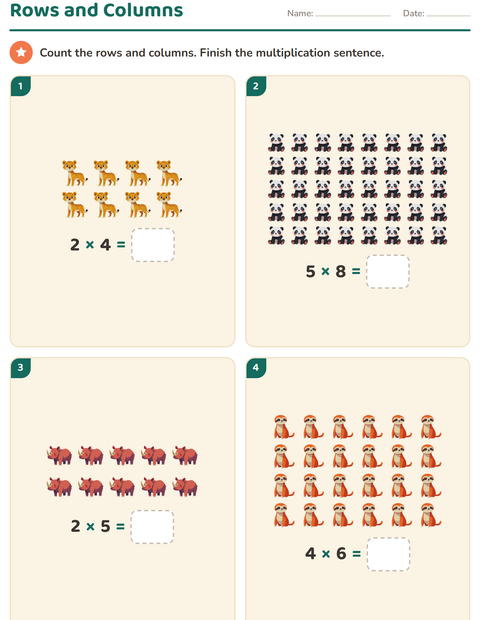 Preview of Arrays and Multiplication worksheet featuring Zoo Animals for grade 2