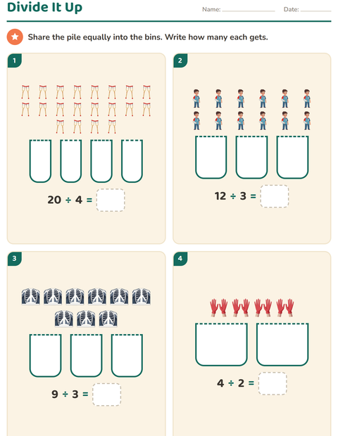 Preview of Arrays and Multiplication worksheet featuring Hospital for grade 3