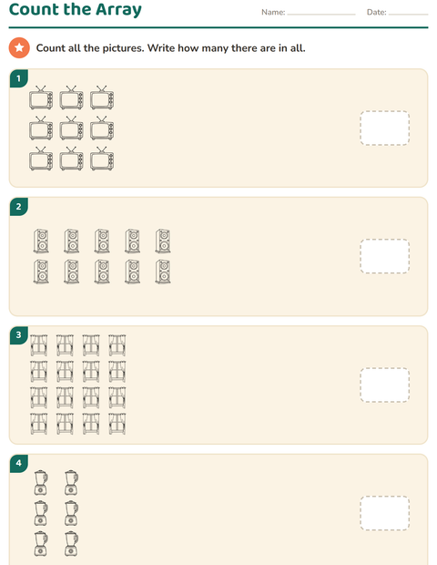 Preview of Arrays and Multiplication worksheet featuring Household BW for kindergarten