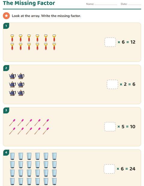 Preview of Arrays and Multiplication worksheet featuring Kitchen Tools for grade 3