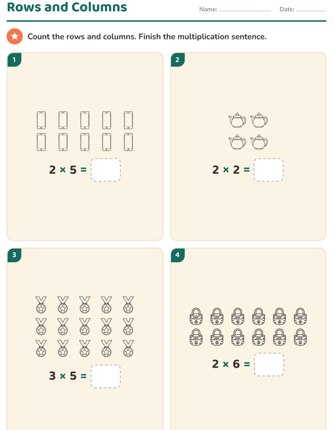 Preview of Arrays and Multiplication worksheet featuring Objects BW for grade 2
