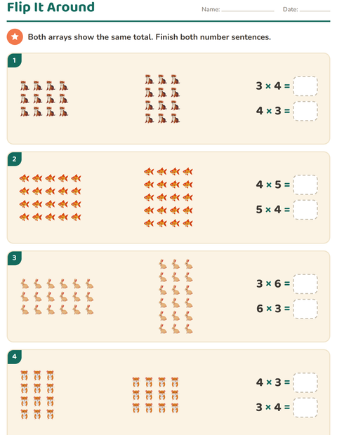 Preview of Arrays and Multiplication worksheet featuring Pets for grade 3