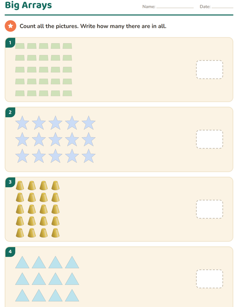 Preview of Arrays and Multiplication worksheet featuring Shapes for grade 3