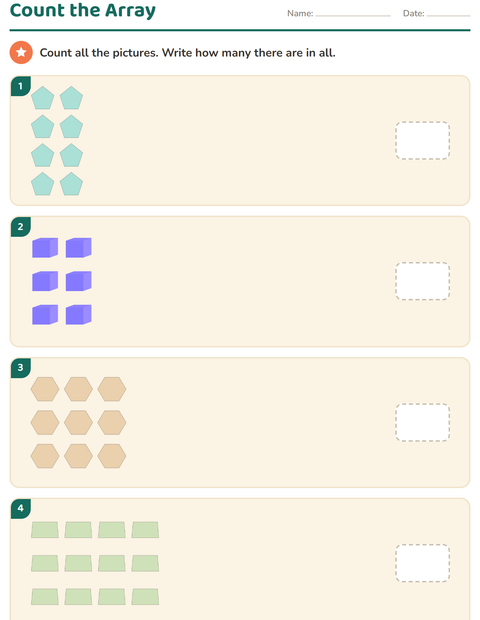 Preview of Arrays and Multiplication worksheet featuring Shapes for kindergarten
