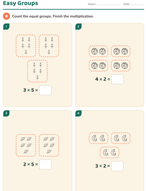 Preview of Arrays and Multiplication worksheet featuring Space BW for grade 2