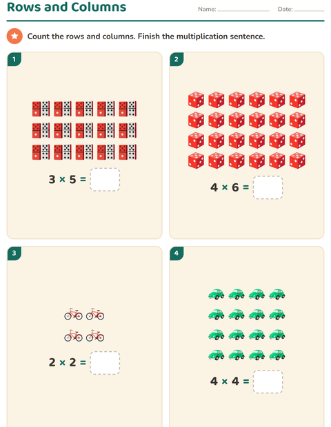Preview of Arrays and Multiplication worksheet featuring Toys for grade 2