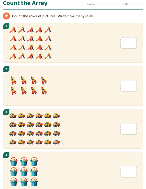 Preview of Arrays and Multiplication worksheet featuring Toys for kindergarten