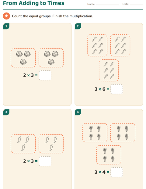 Preview of Arrays and Multiplication worksheet featuring Vegetables BW 2 for grade 2