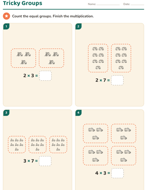 Preview of Arrays and Multiplication worksheet featuring Vehicles BW for grade 3