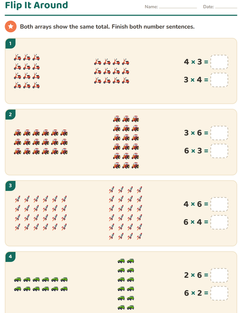 Preview of Arrays and Multiplication worksheet featuring Vehicles for grade 3