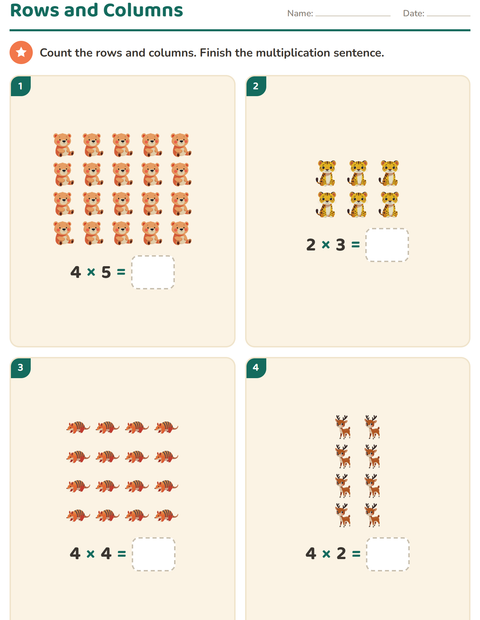 Preview of Arrays and Multiplication worksheet featuring Zoo Animals for grade 2