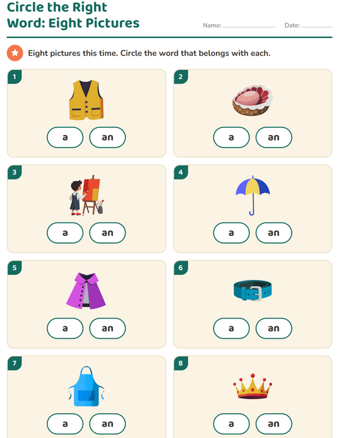 Preview of Articles worksheet featuring Accessories for kindergarten