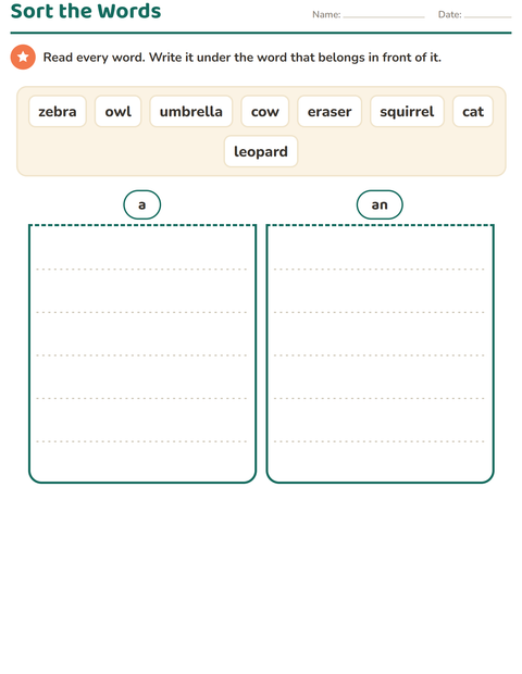 Preview of Articles worksheet featuring Animals BW 2 for grade 1