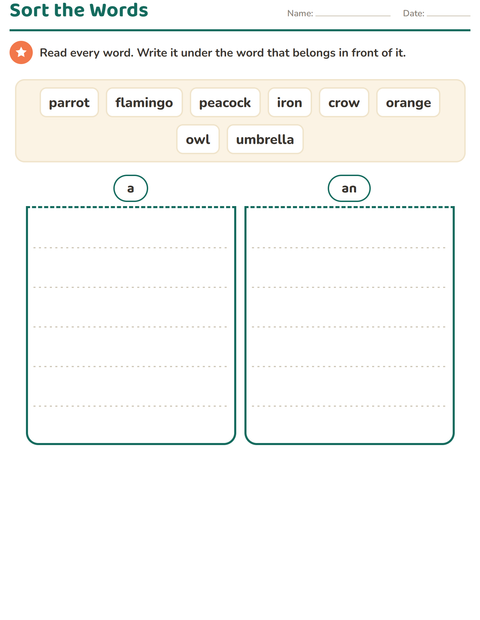Preview of Articles worksheet featuring Birds BW for grade 1