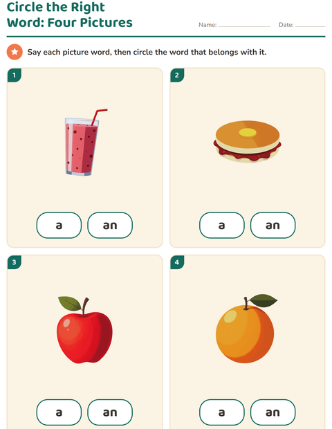 Preview of Articles worksheet featuring Breakfast for kindergarten