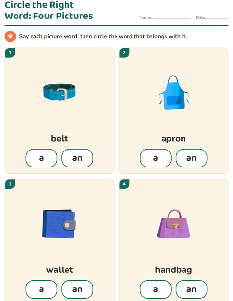 Preview of Articles worksheet featuring Accessories for kindergarten