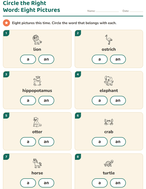 Preview of Articles worksheet featuring Animals BW for kindergarten