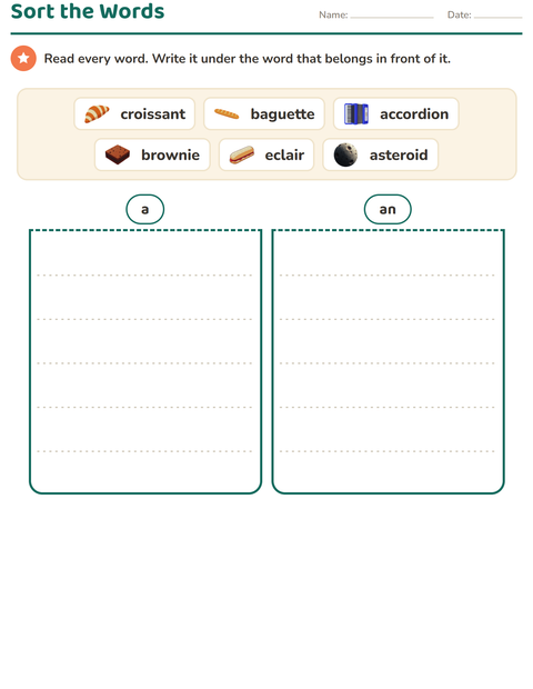 Preview of Articles worksheet featuring Bakery for grade 1