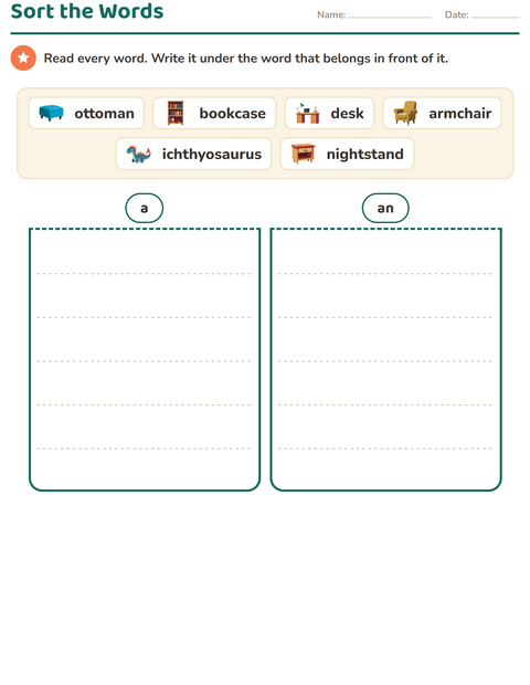 Preview of Articles worksheet featuring Furniture for grade 1