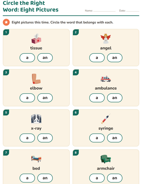 Preview of Articles worksheet featuring Hospital for kindergarten