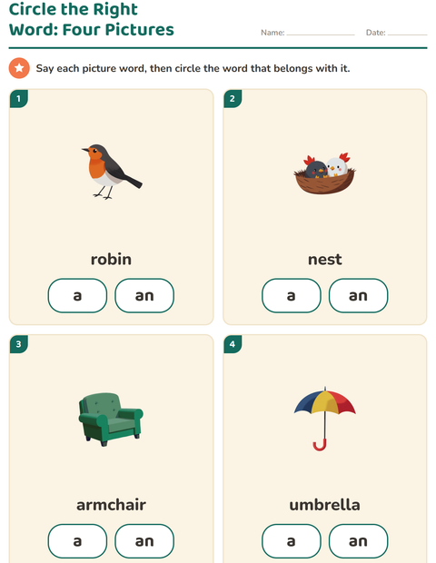 Preview of Articles worksheet featuring Spring for kindergarten