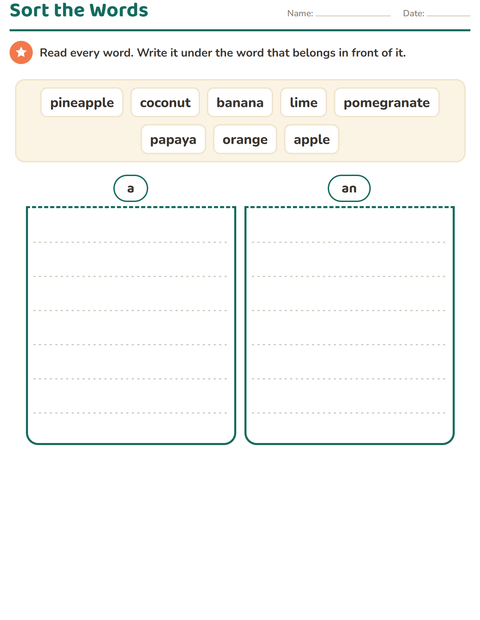 Sort the Words: Which Fruit Takes A and Which Takes An