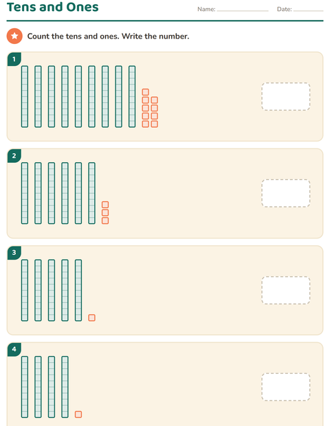 Preview of Base Ten Blocks worksheet for grade 1