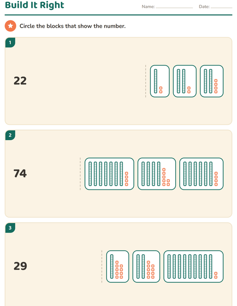 Preview of Base Ten Blocks worksheet for grade 1