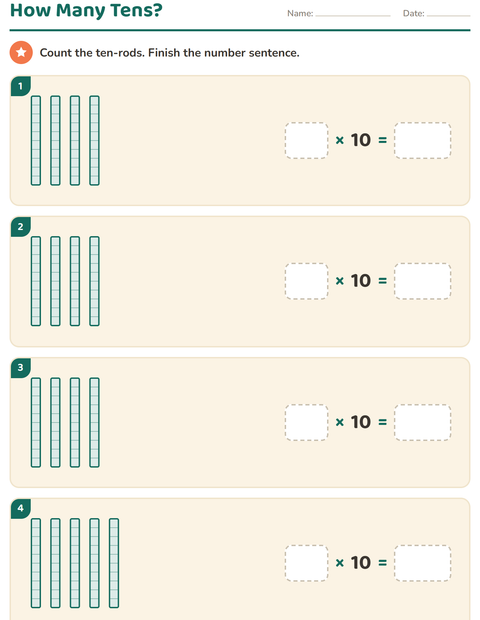 Preview of Base Ten Blocks worksheet for grade 1