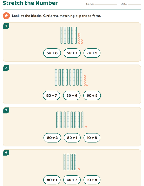 Preview of Base Ten Blocks worksheet for grade 1