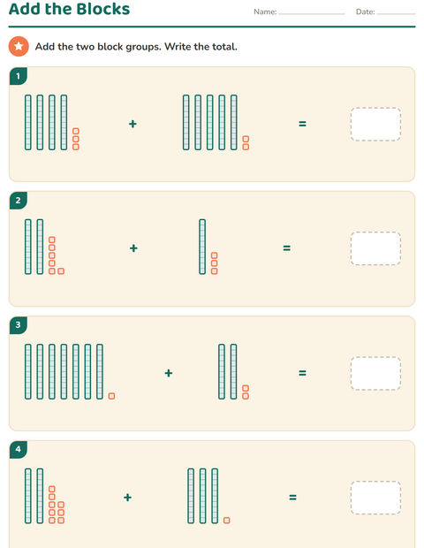 Preview of Base Ten Blocks worksheet for grade 2