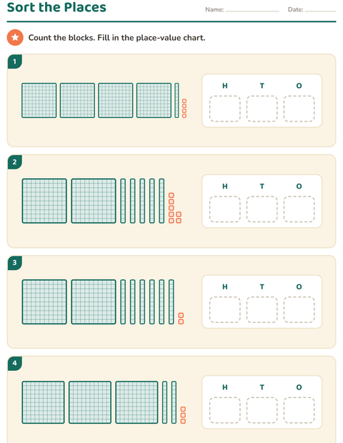 Preview of Base Ten Blocks worksheet for grade 2