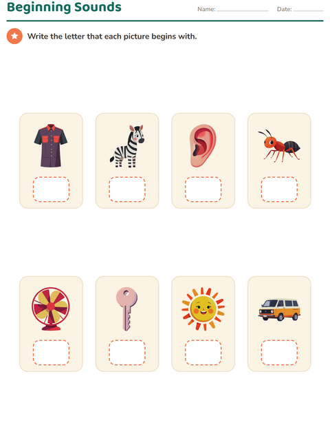 Preview of Beginning Sounds worksheet for kindergarten