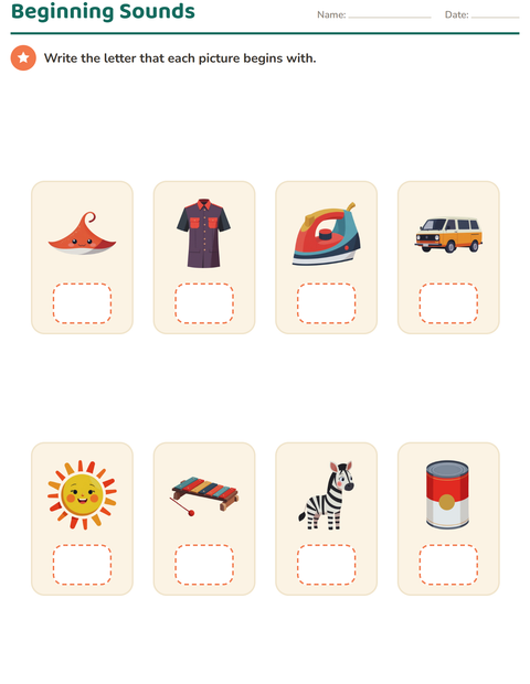 Preview of Beginning Sounds worksheet for kindergarten