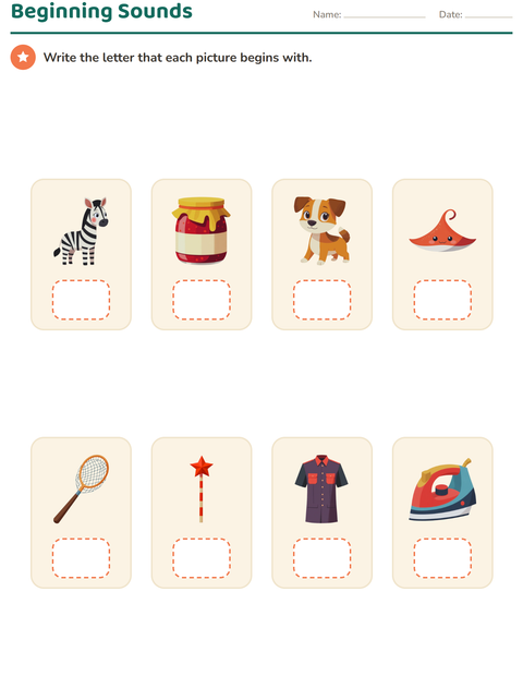 Preview of Beginning Sounds worksheet for kindergarten