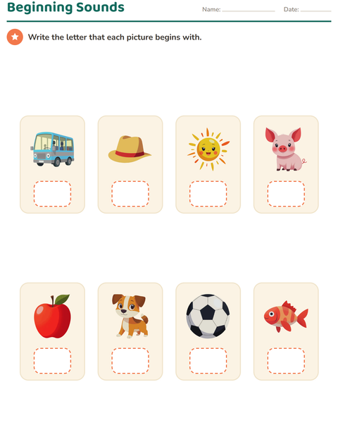 Preview of Beginning Sounds worksheet for kindergarten