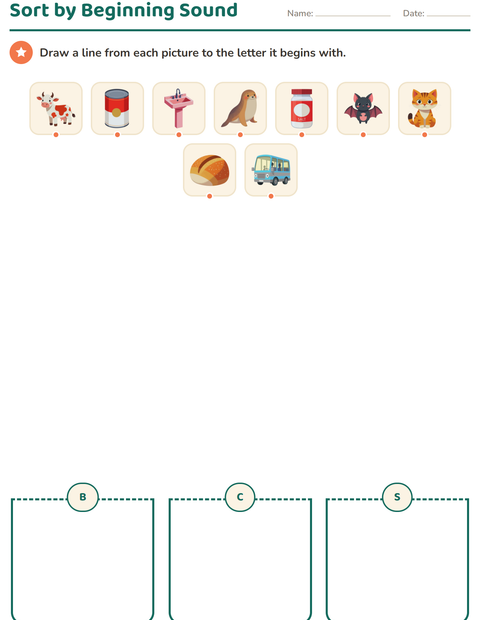 Preview of Beginning Sounds worksheet for kindergarten