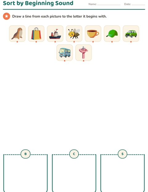 Preview of Beginning Sounds worksheet for kindergarten