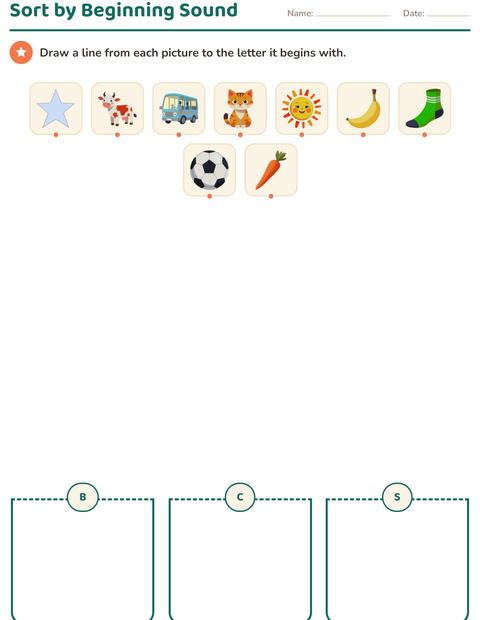 Preview of Beginning Sounds worksheet for kindergarten