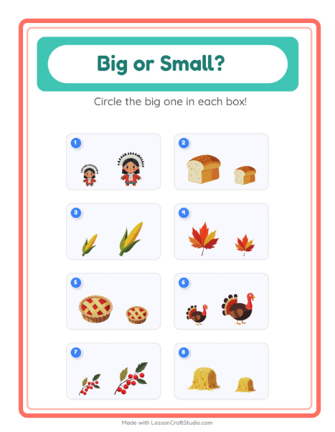 Preview of Find Objects worksheet featuring Thanksgiving for kindergarten
