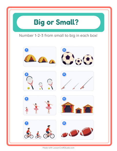 Preview of Big Or Small worksheet featuring Activities for preschool