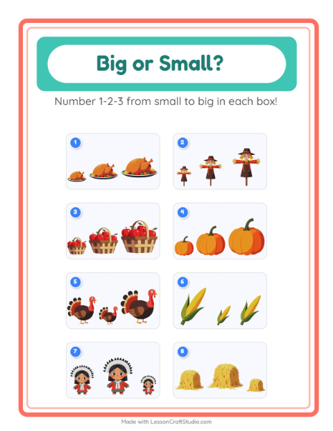 Preview of Find Objects worksheet featuring Thanksgiving for kindergarten