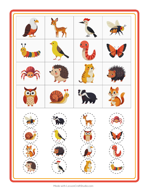 Preview of Bingo worksheet featuring Forest Creatures for kindergarten