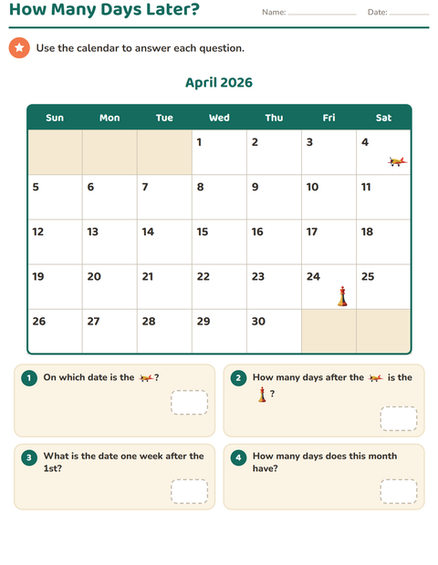 Preview of Calendar worksheet for grade 2