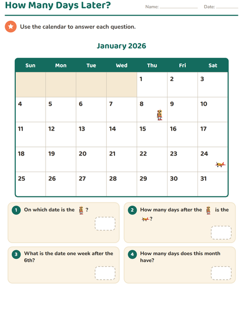 Preview of Calendar worksheet for grade 2