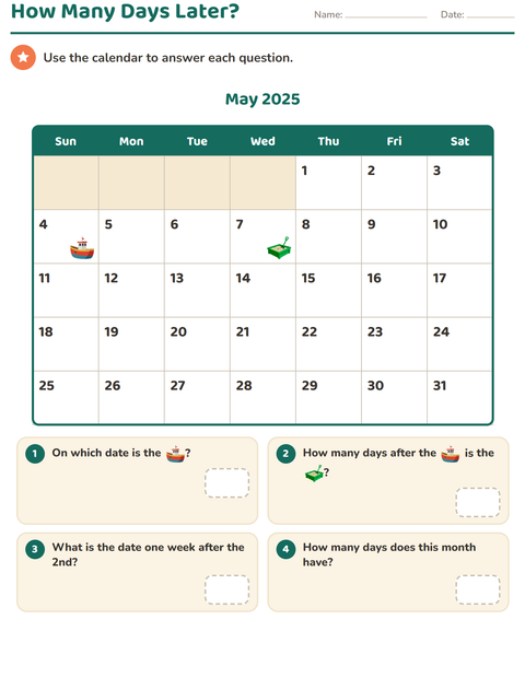 Preview of Calendar worksheet for grade 2