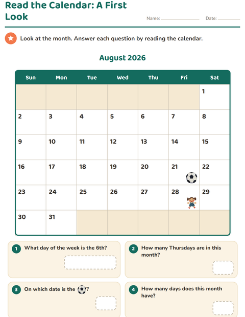 Read the Calendar: A First Look at the Month